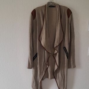 Stylish Tan Patch and Brown Women's Long Sweater